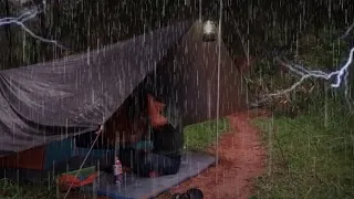 Best Rain Camping Video⛈️ Relaxing Solo Camping Heavy Rain and Thunderstorm - ASMR Camping