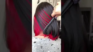 Peekaboo highlights Red wine hair colour Transformation #Shorts
