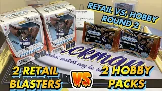 2 HOBBY PACKS VS 2 RETAIL BLASTERS OF 2019-20 PANINI PRIZM BASKETBALL! (Retail vs Hobby, Round 2)