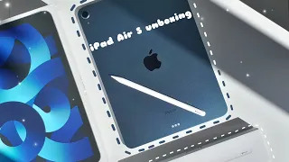 iPad Air 5 (64GB) Blue 2022 M1 Unboxing // Apple Pencil (2nd gen) + Accessories