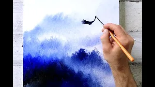 How to paint a Flying Eagle | Misty Blue Mountains | EASY Acrylic Painting for BEGINNERS |