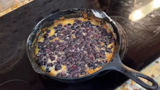 Super Easy Dessert 45 Minute Blue Berry Cobbler (5 ingredients) in a Cast Iron Skillet