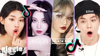 Koreans react to "Kpop Idol Makeup Transformation" TikTok (Ft. BLACKPINK, AESPA, LE SSERAFIM)