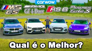 BMW M5 CS x AMG GT x Audi RS6 x Porsche Panamera: ANÁLISE & 0-100km/h, 400m, freio e teste de drift!