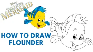 How To Draw Flounder - The little mermaid - Step-By-Step