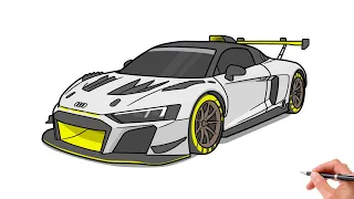 How to draw AUDI R8 LMS GT2 / drawing an audi r8 v10 2019 sports car