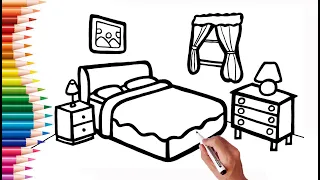 bedroom drawing - coloring for children & learn furnitures