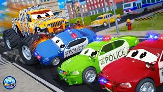 Monster Trucks vs Police Cars - High-Speed Showdown | Fire Engine Takes on an Epic Rescue Mission