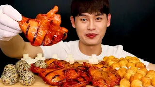 페리카나 로스핀 핫데블 마늘맛에 우유튀김 크림치즈볼 주먹밥먹방~!!Big Chicken Legs with Cream Cheese Ball Rice Ball MuKBang~!!