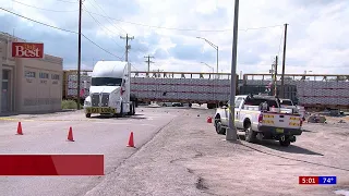 Stuck semi-trailer and train collide in Fabens