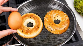 Only 3 Ingredients! The Best 5 Minute Breakfast recipe! Eggs and bagel!