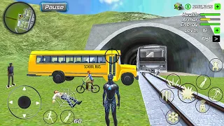 Black Hole Rope Hero Vice Vegas - School Bus at Train Station - Android Gameplay