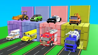 Choose The Right Mystery Wall With JCB Tractor Car Fire Truck Bus Escape Room Challenge vehicle Game