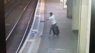 CCTV: Shocking moment train hits trolley that was deliberately pushed on tracks