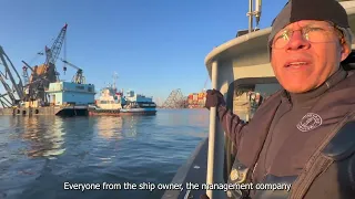 AG Anthony Brown visits collapsed Francis Scott Key Bridge and DALI wreckage