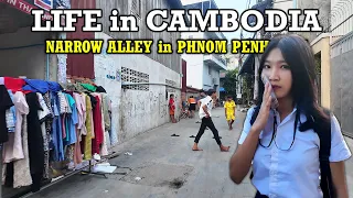 HIDDEN NARROW ALLEY in PHNOM PENH CITY, CAMBODIA, [2K] WALK TOUR