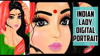 Beautiful Indian married woman face portrait drawing and painting @FairyBookFilms #digitalart