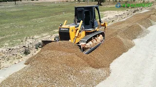 Excellent Techniques Operator Shantui Dozer Spreading Gravel Reinstalling Roads | Grader In Action