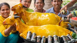 Roasted GOAT with ABC Beer Recipe in Village - Cooking Whole Goat 70 KG for Donation Food