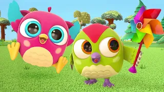 Baby cartoons & baby toys. Hop Hop the Owl & a pinwheel. Kids learning videos.