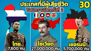 30 ประเทศ ที่มีผู้เสียชีวิต ในสงครามโลกครั้งที่ 2 (มีไทย,โซเวียต,ลาว , กัมพูชา)