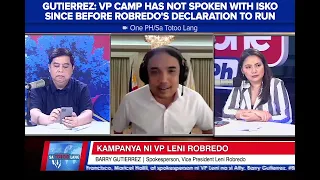 Gutierrez: VP camp has not spoken to Isko since Robredo's declaration to run