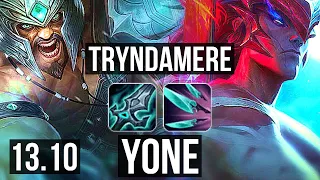 TRYNDA vs YONE (TOP) | Quadra, 7 solo kills, 1.8M mastery, 600+ games, 16/4/5 | KR Diamond | 13.10