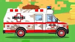 White Ambulance Car Rescue in the City w Tow Truck - Animation Cars & Trucks Cartoon for children