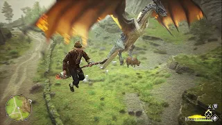 Wild dragon hunts a Cow - Hogwarts Legacy