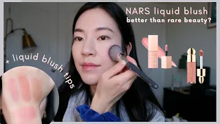 NARS afterglow liquid blush wear test & rare beauty blush comparison (review, swatches & demos)