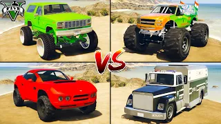 Indian Monster Truck vs Ford Lifted Truck vs Police Truck vs Coil Brawler - GTA 5 Car Which is best?