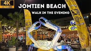 [4K]Jomtien Beach Evening Walk and Jomtien Night Market  Pattaya Thailand January 2023