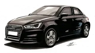 Realistic Car Drawing - Audi A1 Sportback - Time Lapse