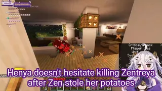 Henya doesn't hesitate killing Zentreya after Zen stole her potatoes in Minecraft