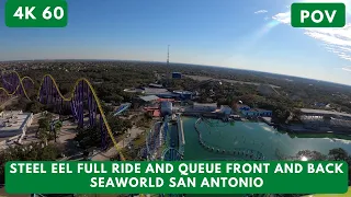 [4k 60] Steel Eel Full Ride and Queue SeaWorld San Antonio