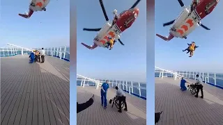 Moment cruise ship passenger is airlifted to hospital by helicopter