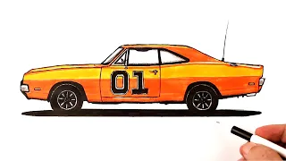 Как нарисовать Dodge Charger General Lee