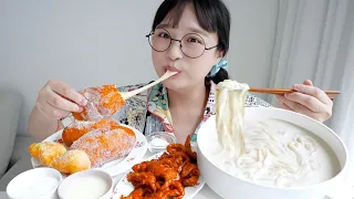 Cold bean-soup noodles with Cheese doughnuts that I made myself MUKBANG☁🤍(ft.Spciy chicken feet)