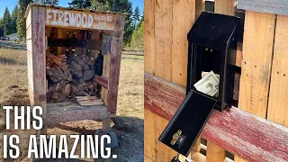 Making Money with the Firewood Bundle Stand | First Sale on the Roadside on the Five Acre Homestead