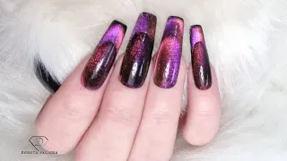 Cat eye ombre french trend. Magnetic gel polish optical illusion ombre nails.