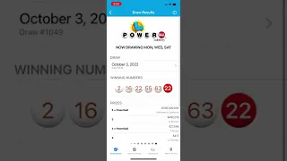 PowerBall result from 10/3/22