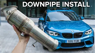 Installing a Downpipe to BMW M2 - Sound Before and After w/ Active Autowerke Catted Downpipe