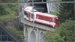 Matterhorn Gotthard Bahn op station/Bahnhof göschenen oktober 2023🇨🇭 4K.