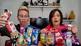 American Couple Reacts: Trying British Foods, Snacks & Drinks for the FIRST TIME! Part 3!