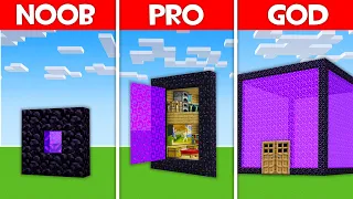 Minecraft Battle: NETHER PORTAL HOUSE BUILD CHALLENGE - NOOB vs PRO vs HACKER vs GOD in Minecraft!