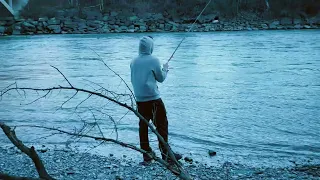 Fischen am Rhein in Graubünden