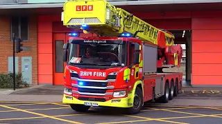 LFB 64m Turntable Ladder responding from Old Kent Road Fire Station