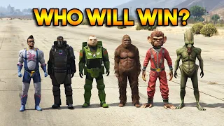 GTA 5 ONLINE : BIGFOOT vs IMPOTENT RAGE vs POGO vs MONKEY vs ALIEN vs JUGGERNAUT (WHO WILL WIN?)