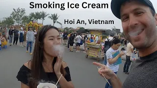 Smoking Ice-cream - Most unique street food - Night time in Hoi An, Vietnam