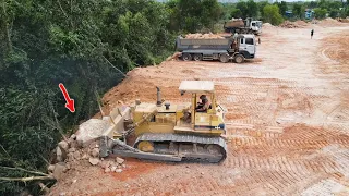 Ep21| Incredible Nice Operator Komatsu Dozers Pushing Stone Mixed Rock To Filling Massive Landscape